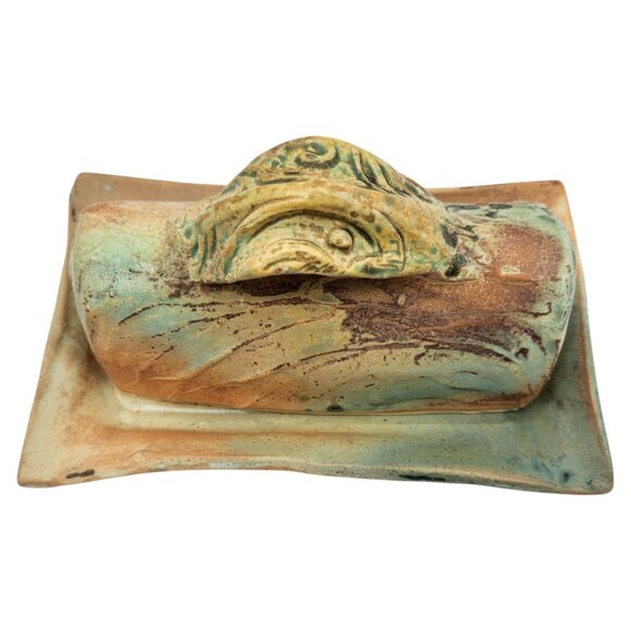 Vintage Rustic Pottery Butter Dish Butter Keeper - Picture 5 of 10
